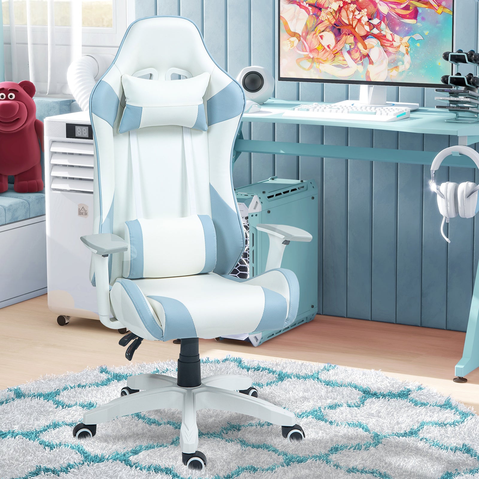 Gaming Chair W/ Headrest Support | Light Blue