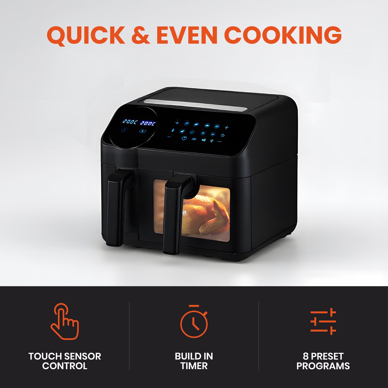 Dual-basket Smart Air Fryer With Viewing Glass, 3.5l + 6l Capacity,led Touchscreen, 8 Preset Cooking Modes, Easy To Clean, Non-stick, Overheat Protection