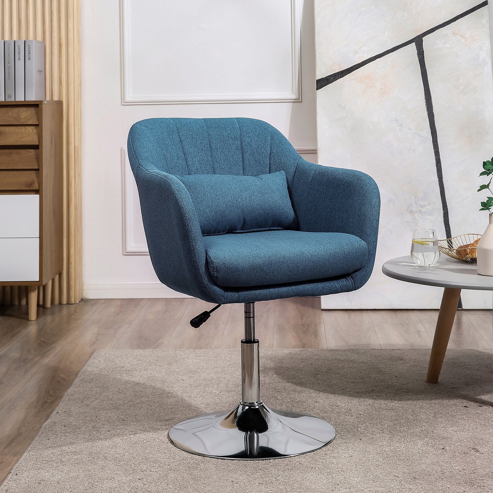 Stylish Retro Linen Swivel Tub Chair Steel Frame Cushion | One Size | Blue