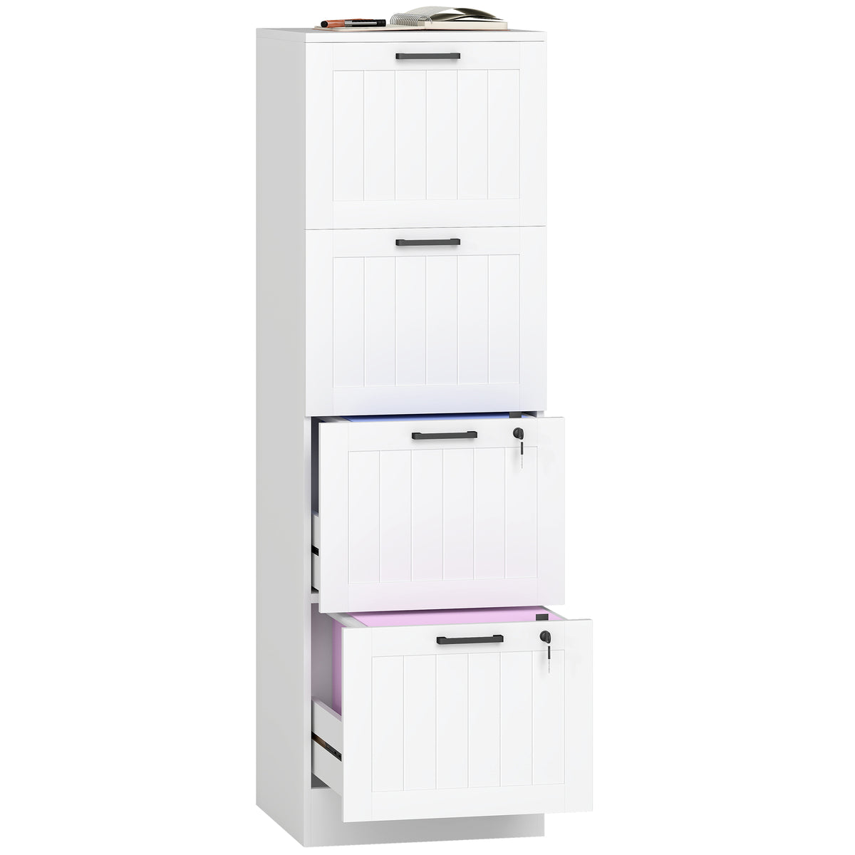 HOMCOM 4 Drawer File Cabinet With Lock And Adjustable Hanging Bars