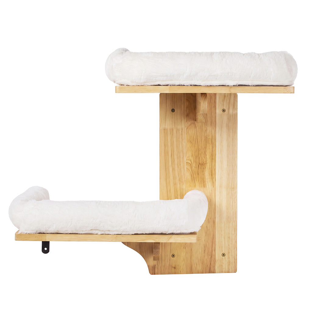 Cat Wall Shelves 2 Platform Steps Rubber Wood For Cat Climbing,white