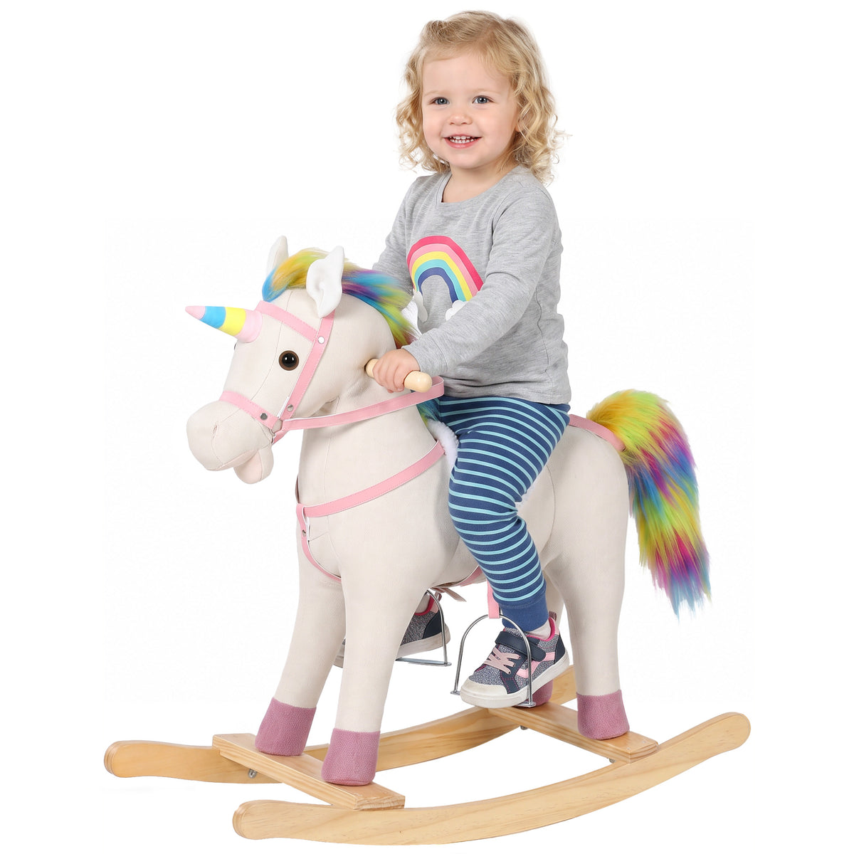 AIYAPLAY Unicorn Rocking Horse With Sound For 1-3 Years, Cream White