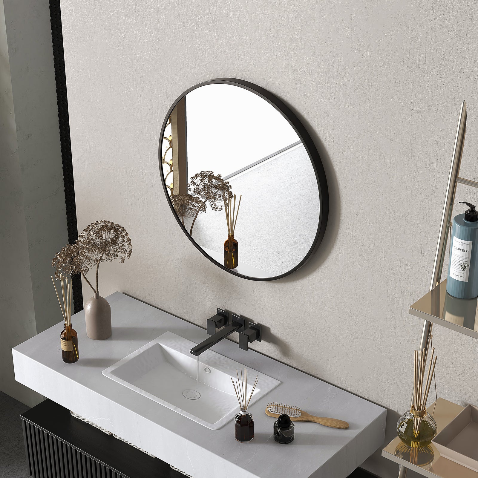 60x60/70x70cm Round Bathroom Mirror Modern Wall Mirror | Large | Black