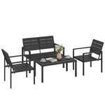 4 Piece Garden Furniture Set, Hdpe Metal Outdoor Sofa | Black
