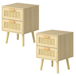 Levede Bedside Table Rattan 2 Pack Drawers Nightstand 57cm Bedroom Bamboo