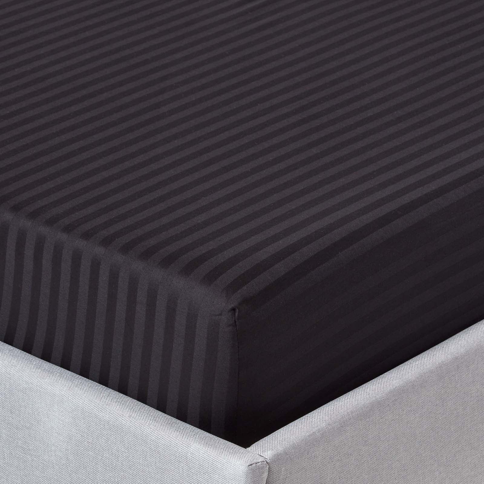 Egyptian Cotton Satin Stripe Fitted Sheet 330 Tc | King | Black