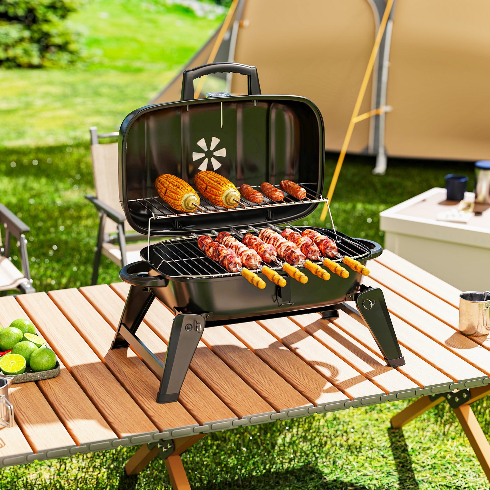Charcoal Barbecue Grill Folding Bbq Grill | Black