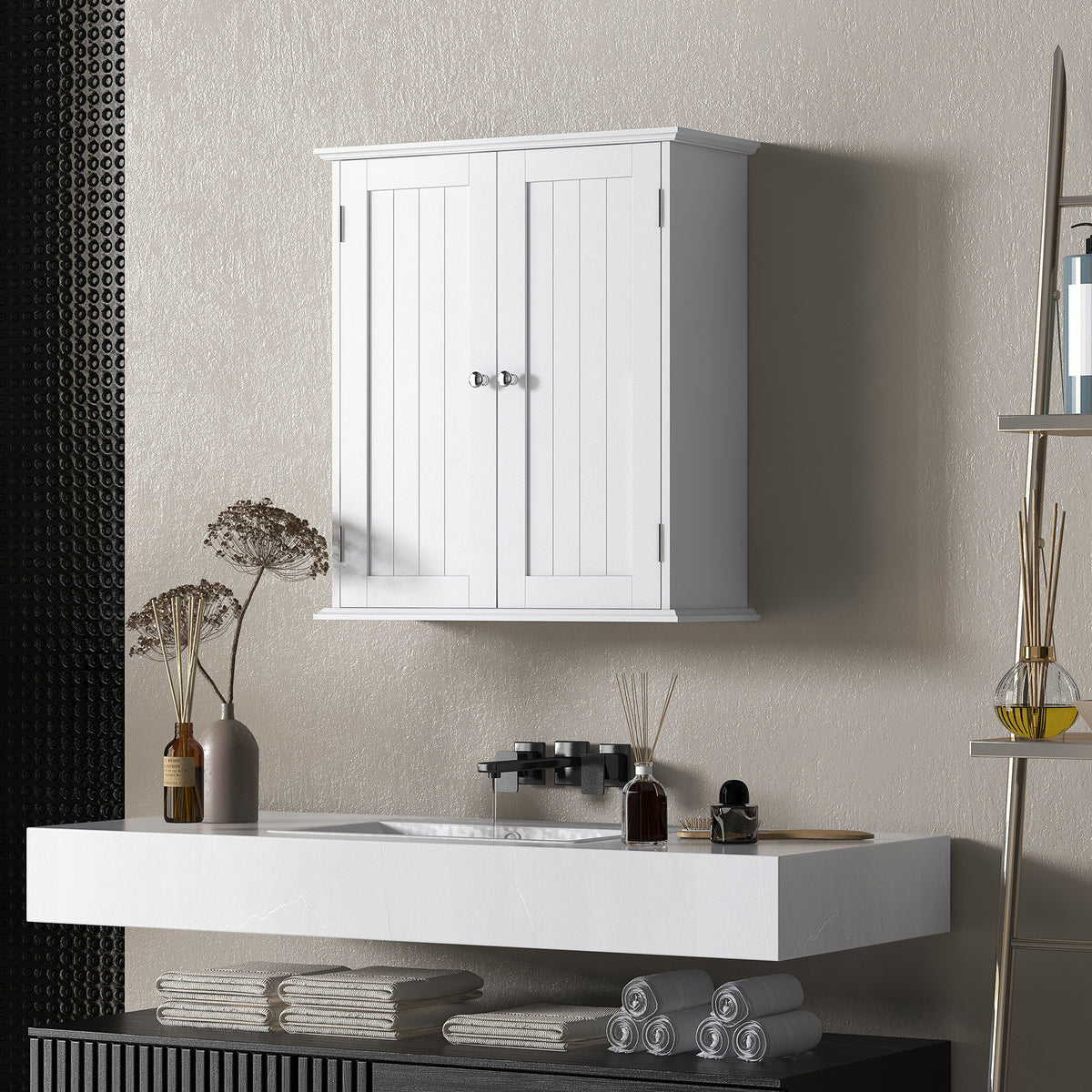 HOMCOM 3-tier Bathroom Cabinet, Wall-mounted Medicine Cabinet, White