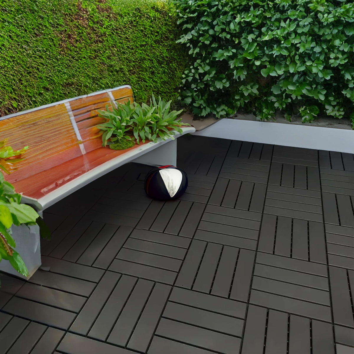 Polydeck Pvc Interlocking Decking Tiles - Black | Set of 24 | Black
