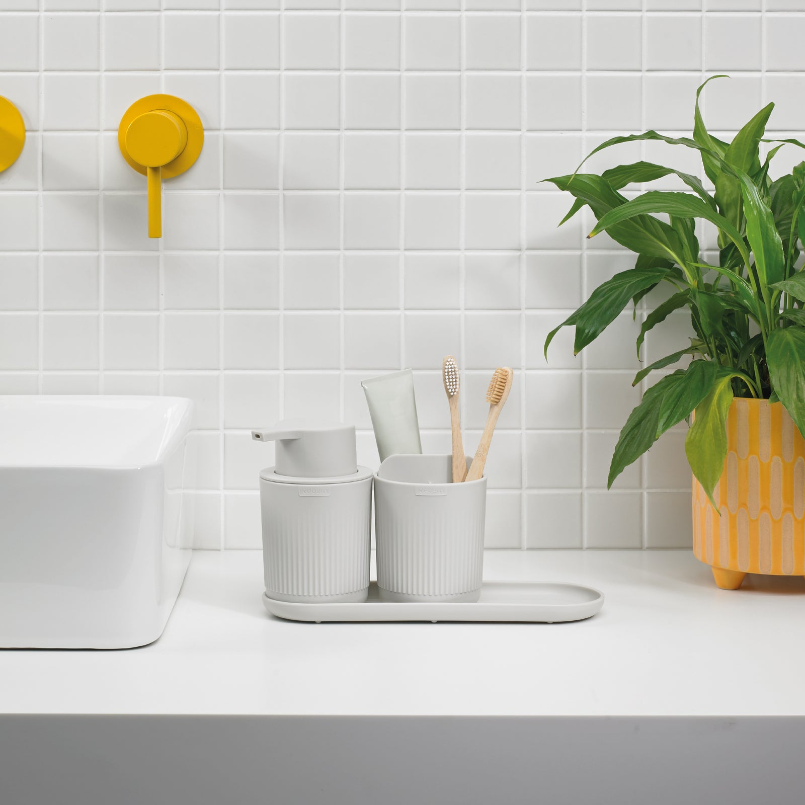 Recycled Bathroom Set - Set of three ReBorn Bathroom products - Made in the UK | Stone