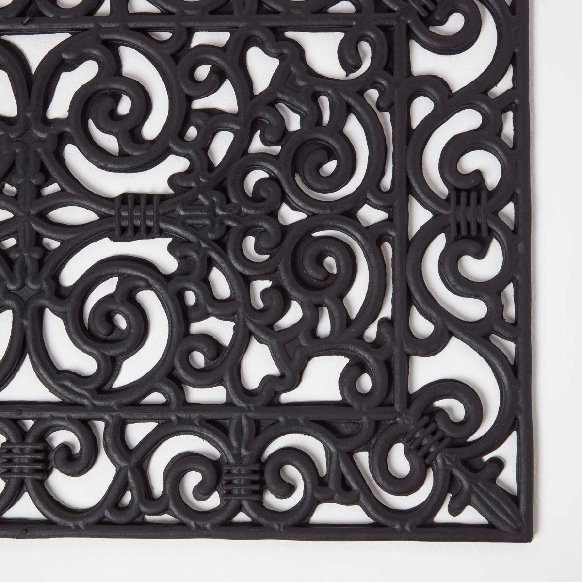 Black Wrought Iron Effect Parisian Rubber Doormat | 70 x 45cm | Black