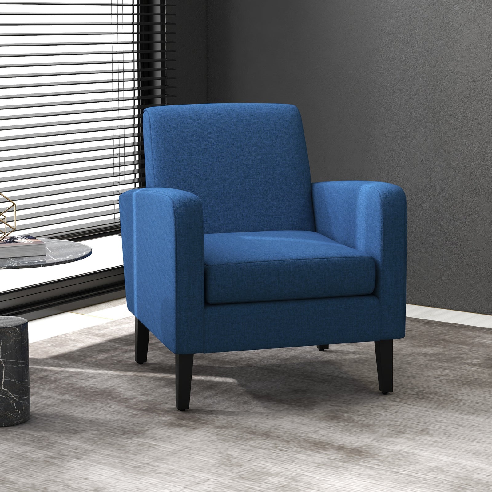 Modern Armchair Accent Chair With Rubber Wood Legs | One Size | Blue