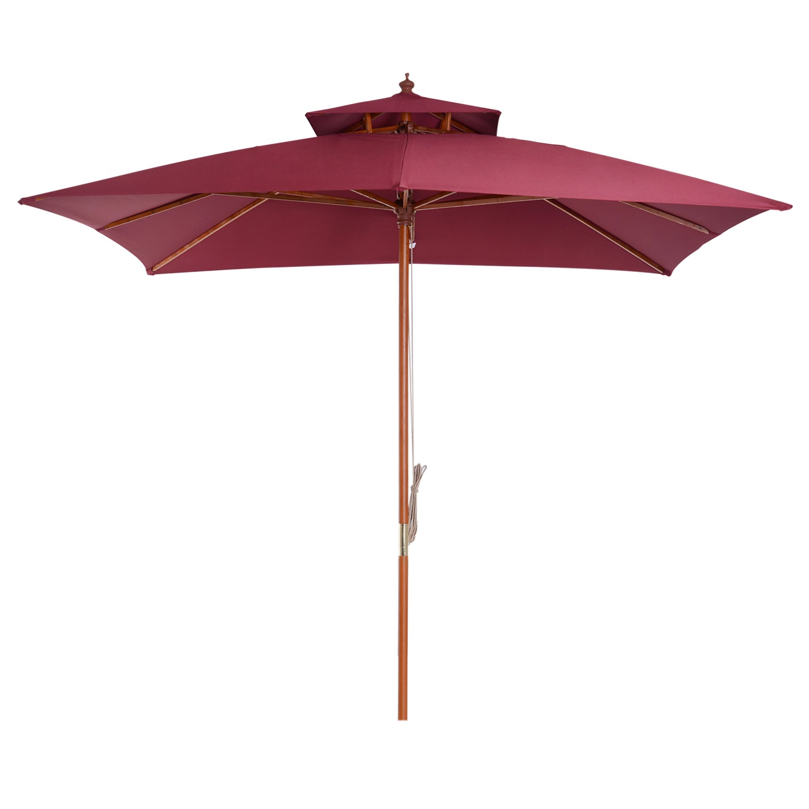 3x3m Folding Bamboo Parasol With 2 Pulley | Red