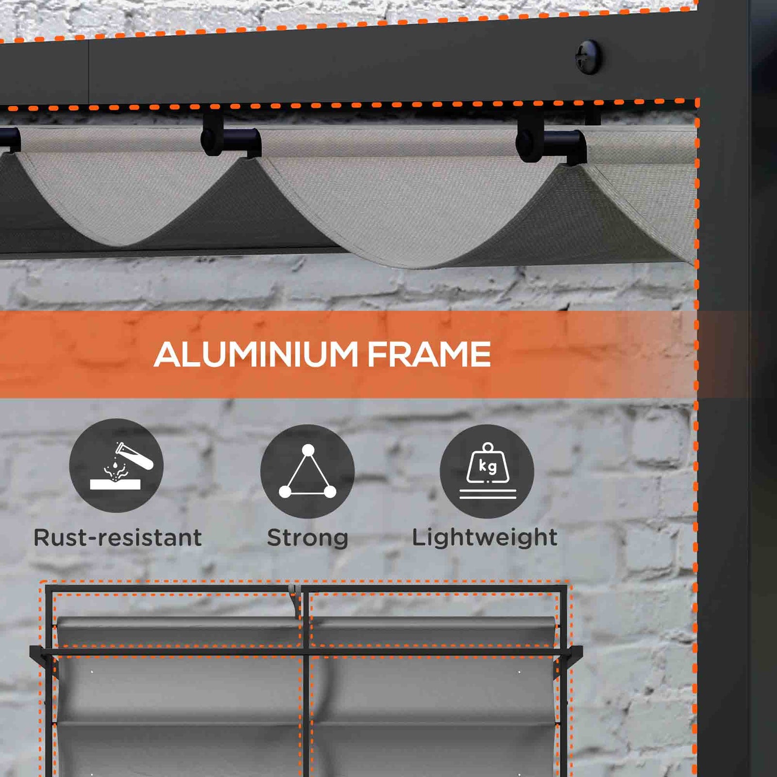 Retractable Pergola Canopy With Aluminium Frame | Large | Dark Gray