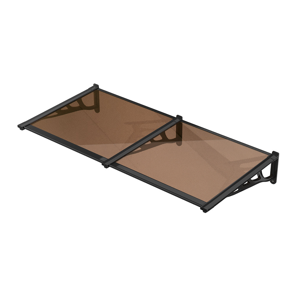 1.2-2.7m Flat Angle Outdoor Door Window Awning Canopy - Transparent Brown Sun & Rain Protection | Medium | Brown
