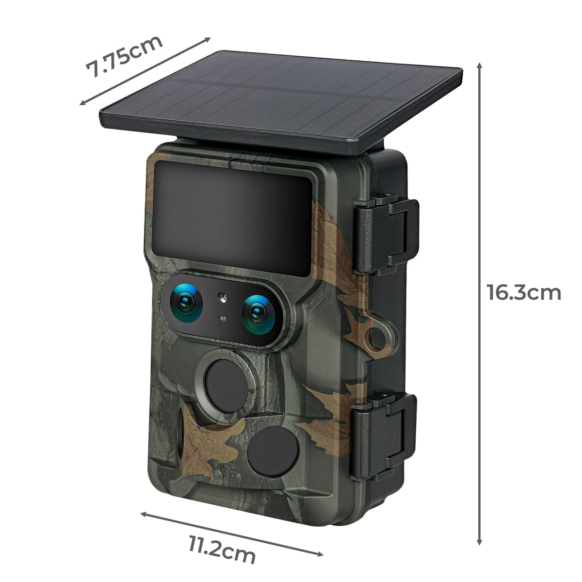 Solar Trail Camera 4k Dual Lens Wifi Bluetooth Night Vision 32gb Card | Camouflage