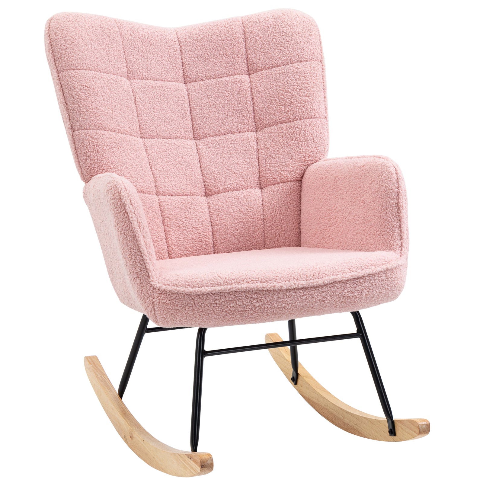 Wingback Rocking Chair For Nursing W/ Steel Frame | One Size | Pink