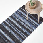 Texas Leather & Denim Woven Striped Blue Rug | 200cm | Blue