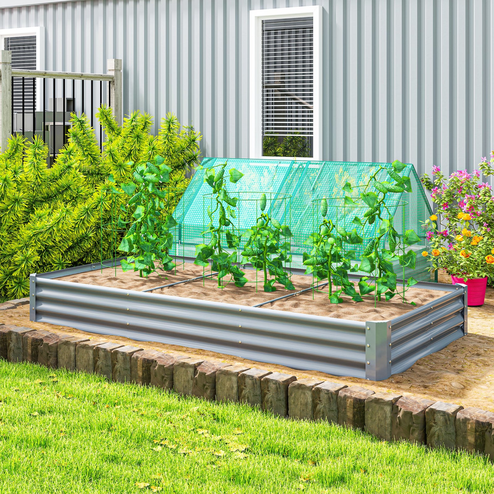 Galvanised Raised Garden Bed, 240x120x30cm Raised Bed | Silver