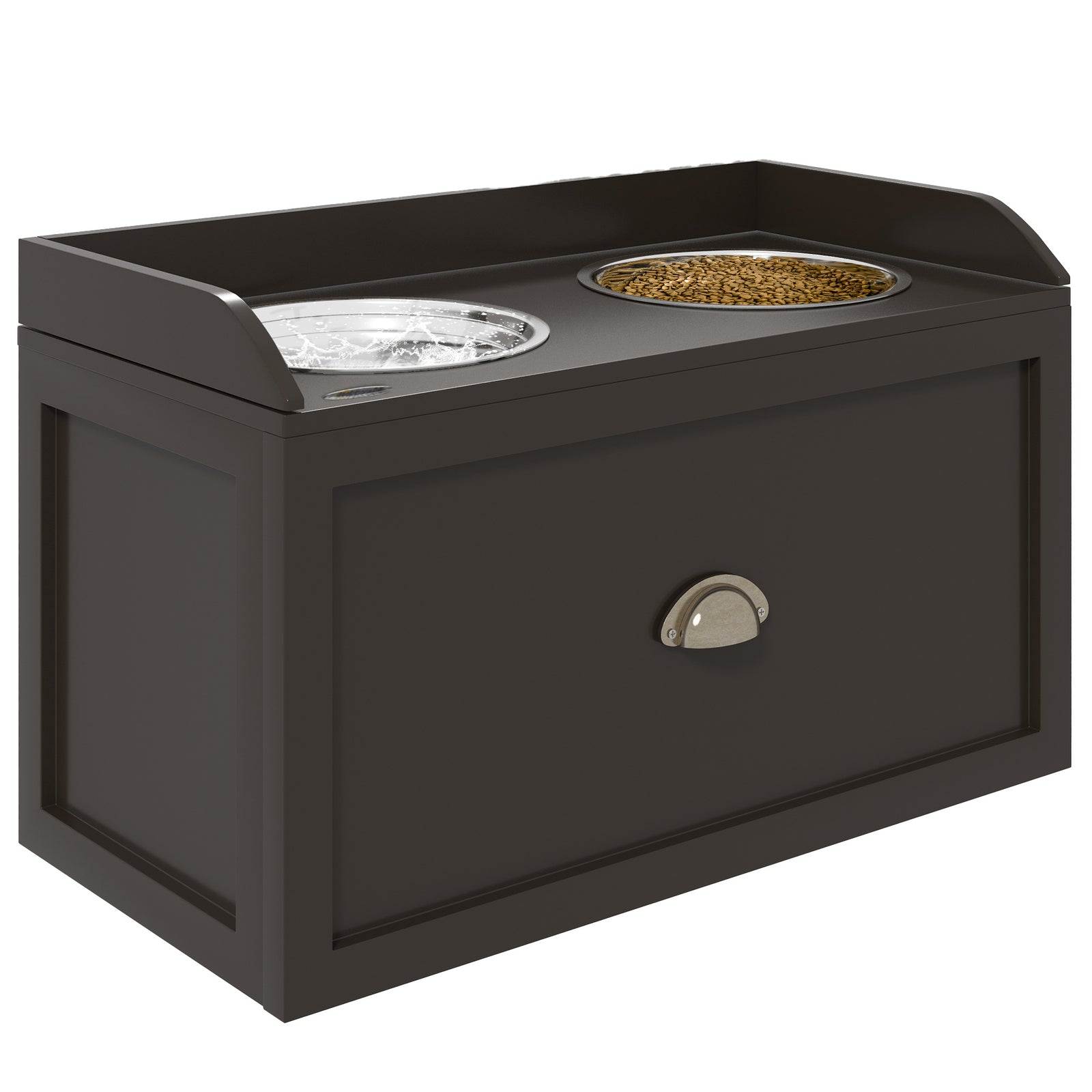 Stainless Steel Raised Dog Bowl W/ 21l Storage Drawer, For Large Dogs | Brown