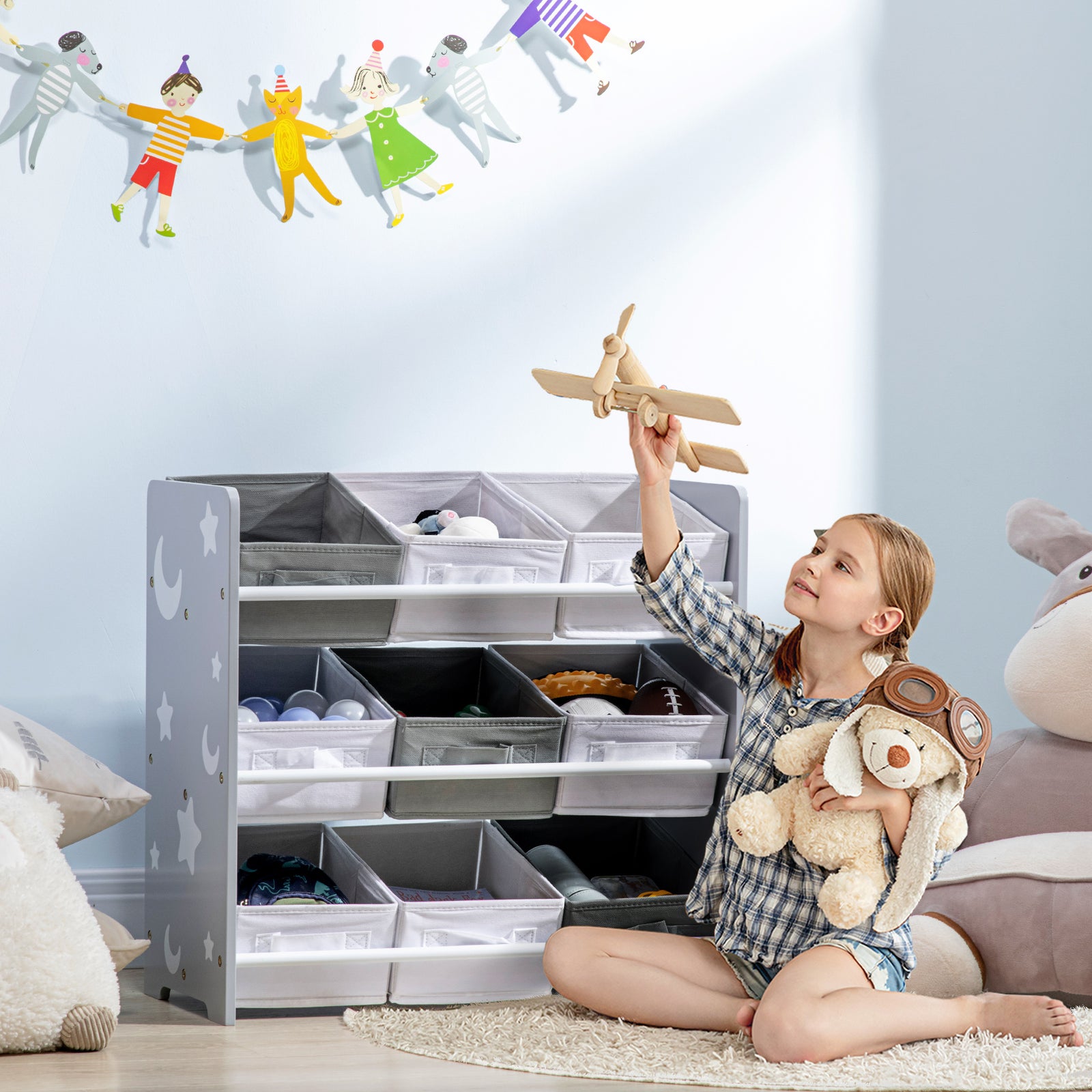 Storage Unit W/9 Removable Storage Baskets For Nursery Playroom | Grey