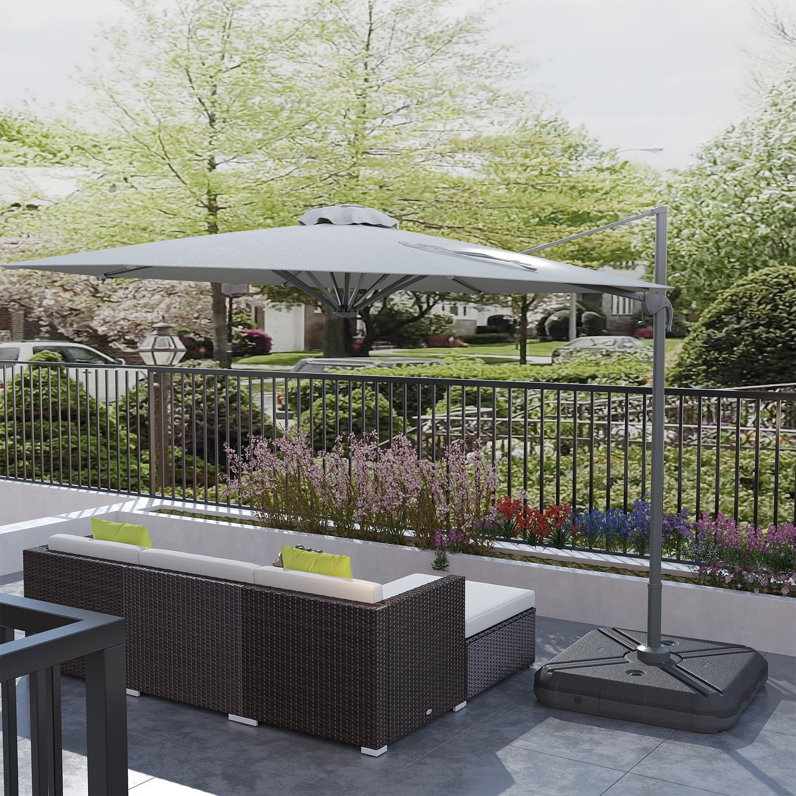 3m Led Cantilever Parasol W/ Solar Lights & Base