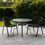 3 Pcs Bistro Set Glass Top Coffee Table And Rattan Chairs