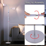 Modern Floor Lamp With Adjustable Double Heads, Metal Stand & In-line Switch | Silver Grey