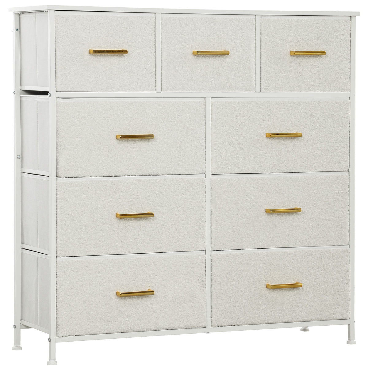 HOMCOM Chest Of Drawers With 9 Drawers, Boucle Storage Organiser, Cream