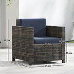 Rattan Garden Armchair, Cushioned Single Rattan Chair | Blue