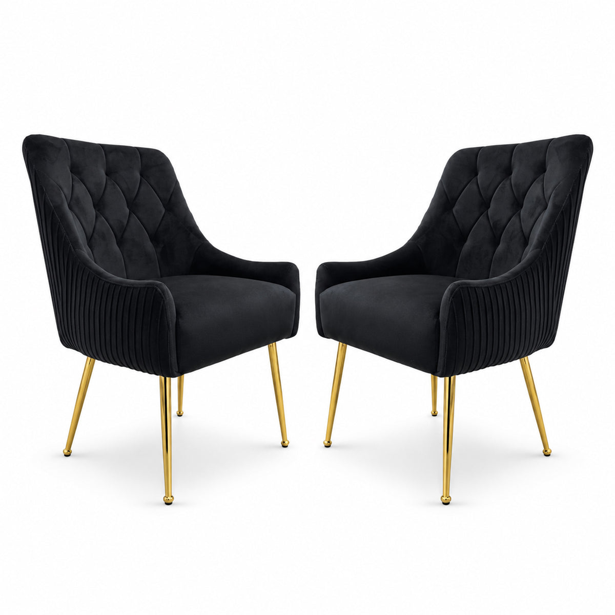 Dining Chairs Upholstered Tufted Velvet Kitchen Chairs | Set of 2 | Black