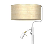 Marshall Hand Made Designer Floor Lamp In Matt White Metal And Natural Rattan Coloured Fabric