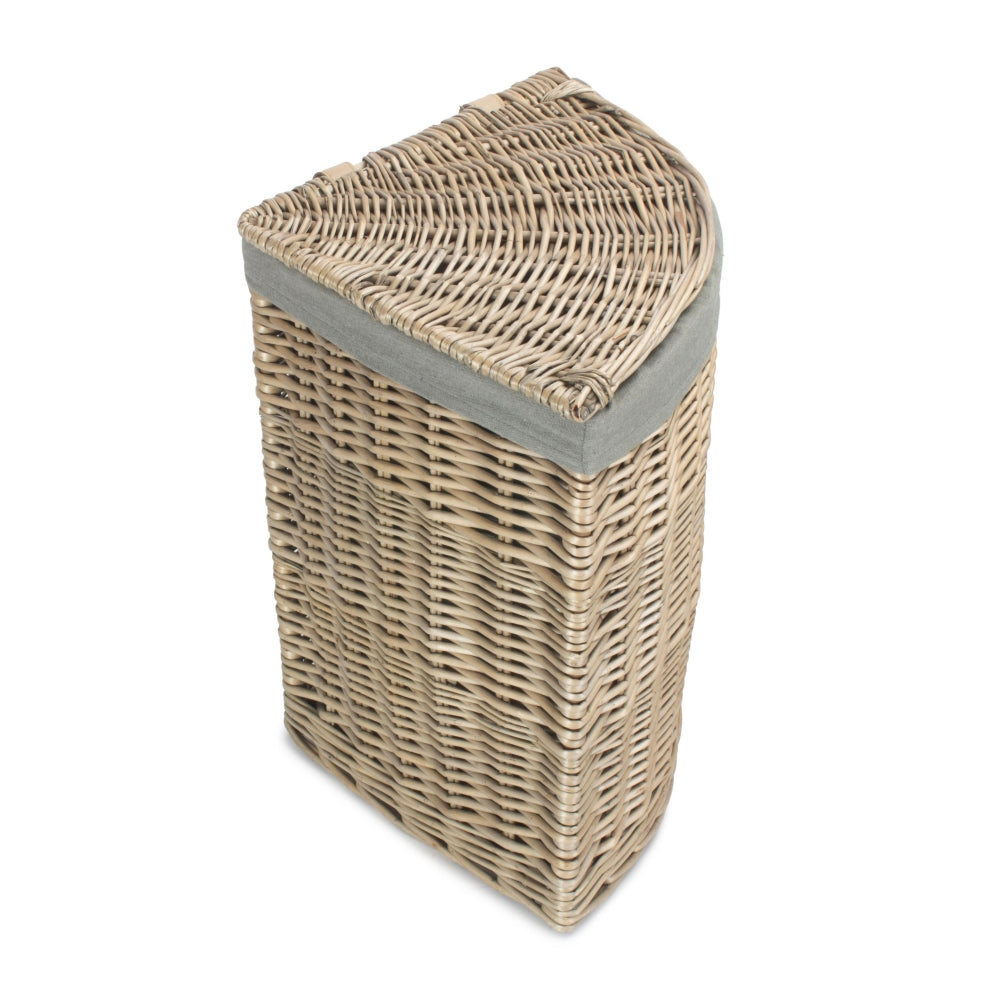 Antique Wash Corner Linen Basket With Grey Sage Lining | Small