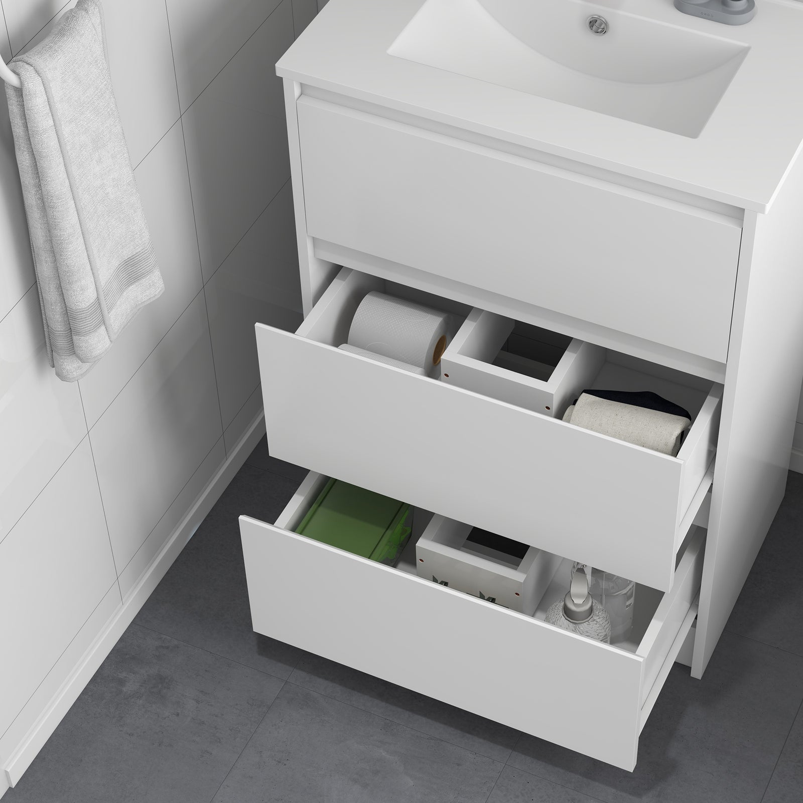 600mm Bathroom Vanity Unit W/ 1 Tap Hole Basin Drawers