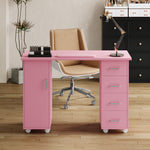 Mobile Manicure Table With 1 Cabinet And 4 Drawers | Pink
