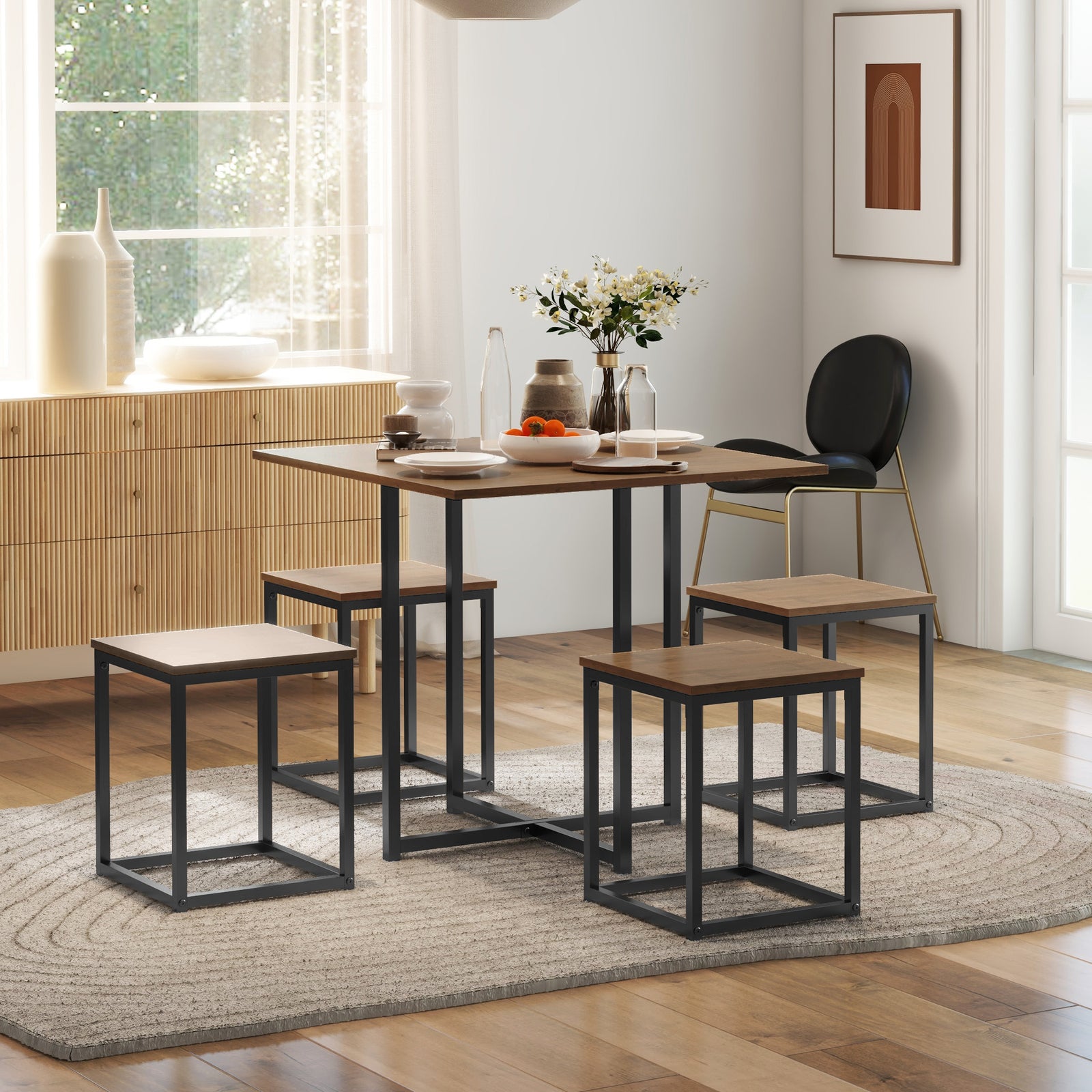 Compact Dining Set, Wood Bar Table, 5pc