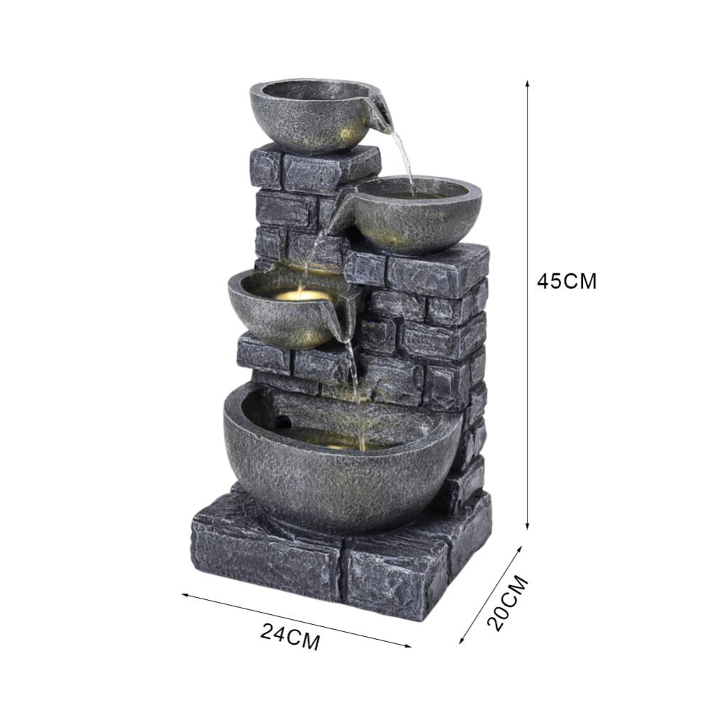 Rustic Solar Water Fountain With Led Lights