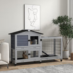 Large Rabbit Hutch Outdoor Indoor W/ Wheels, Three Slide-out Trays, Ramp