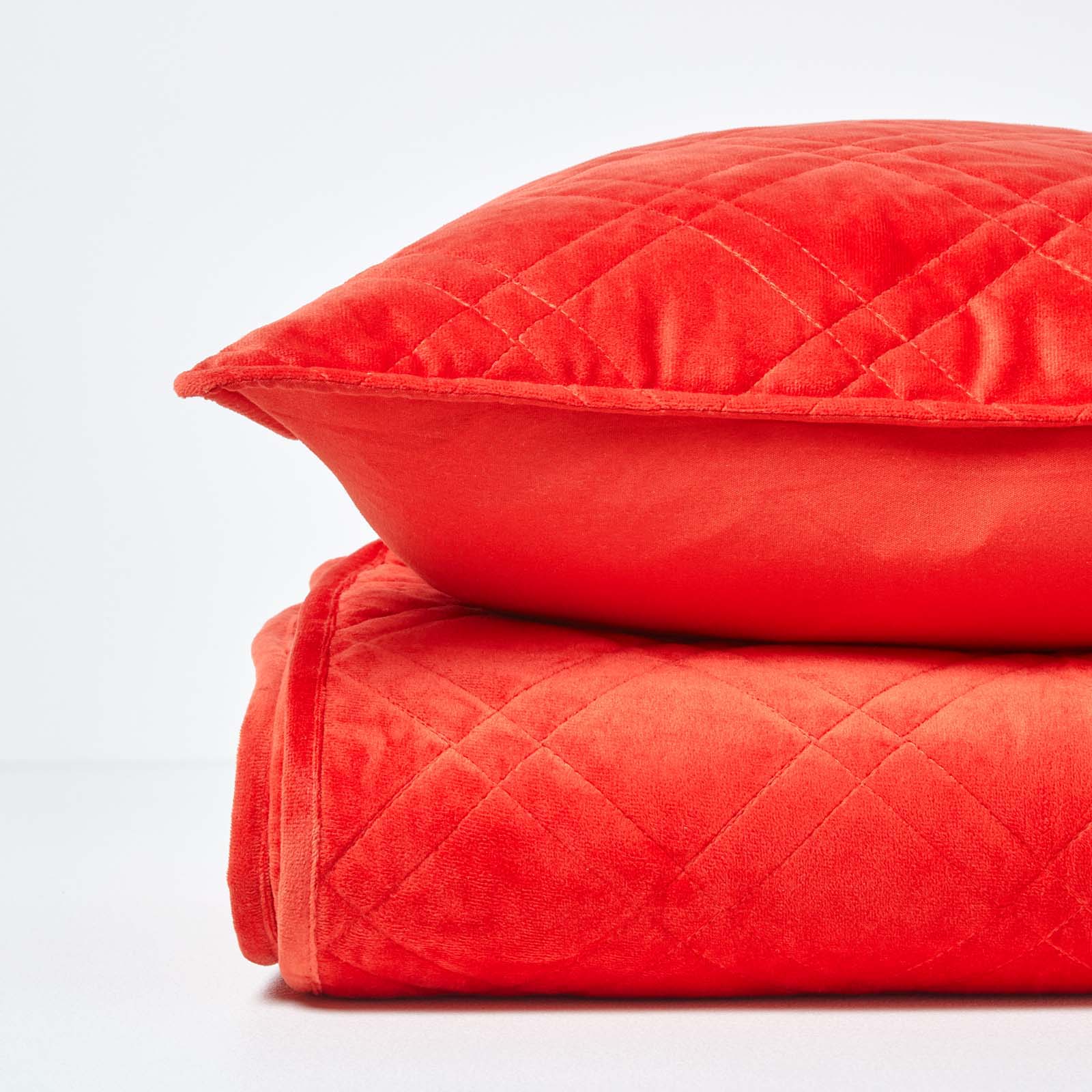 Paragon Diamond Pattern Geometric Velvet Bedspread | 200cm x 200cm | Terracotta