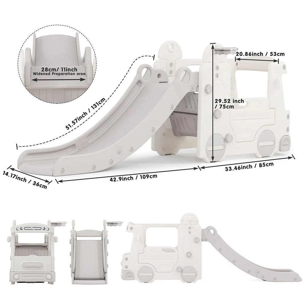 2-in-1 Bus Slide Playset For Toddlers Multi-functional Indoor Slide With Ride-on Toy Car For Kids Ages 1-3