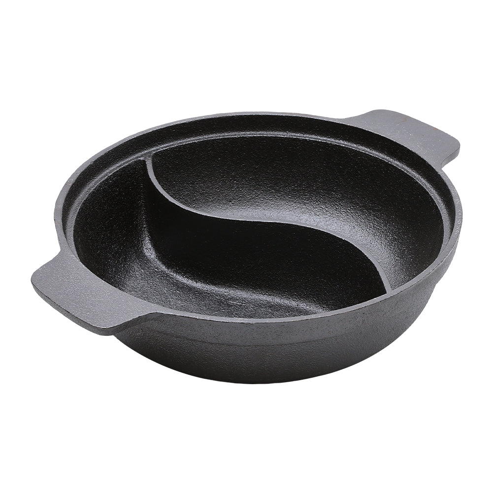 25cm Dia Black Cast Iron Hot Pot With Divider