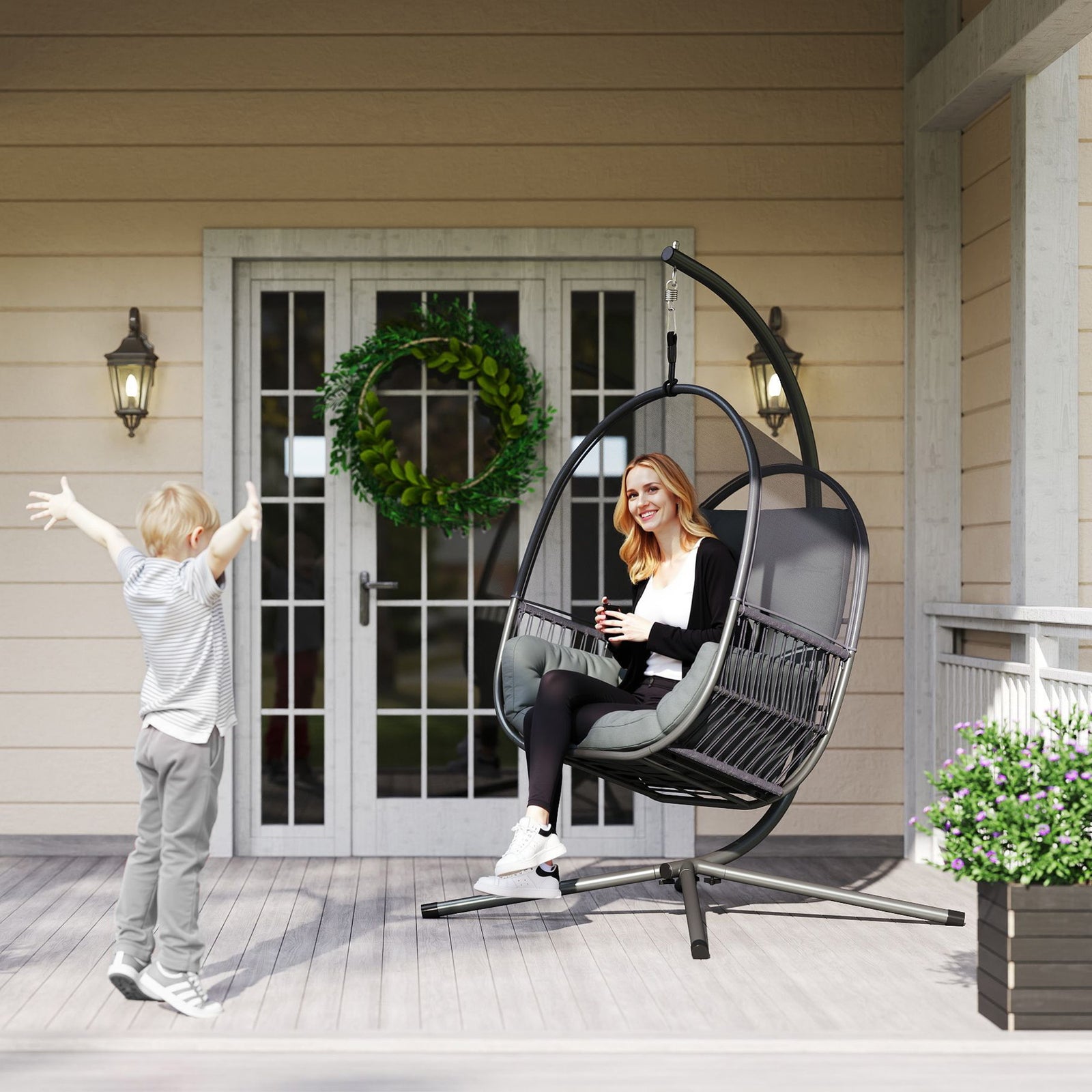 Hanging Egg Chair Set | Dark Gray