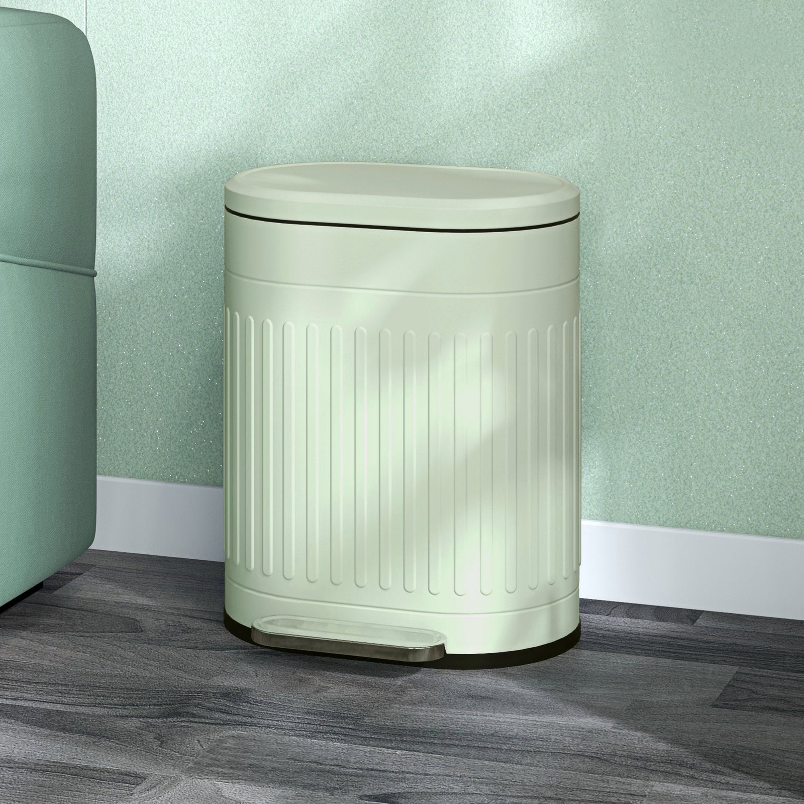 20/30l Pedal Bin, Metal Kitchen Bin With Soft-close Lid | Medium | Light Green