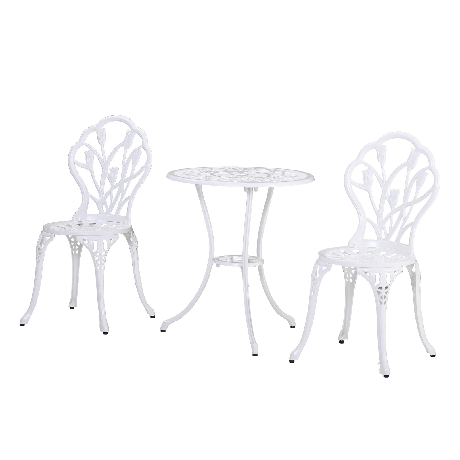 3 Piece Patio Bistro Set, Aluminium Garden Table And Chairs | White