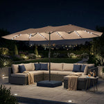 Double Sided Garden Parasol W/ 60 Solar Led Lights 4.5m | Khaki
