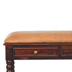 Solid Wood Spindle Winewood Leather Bench