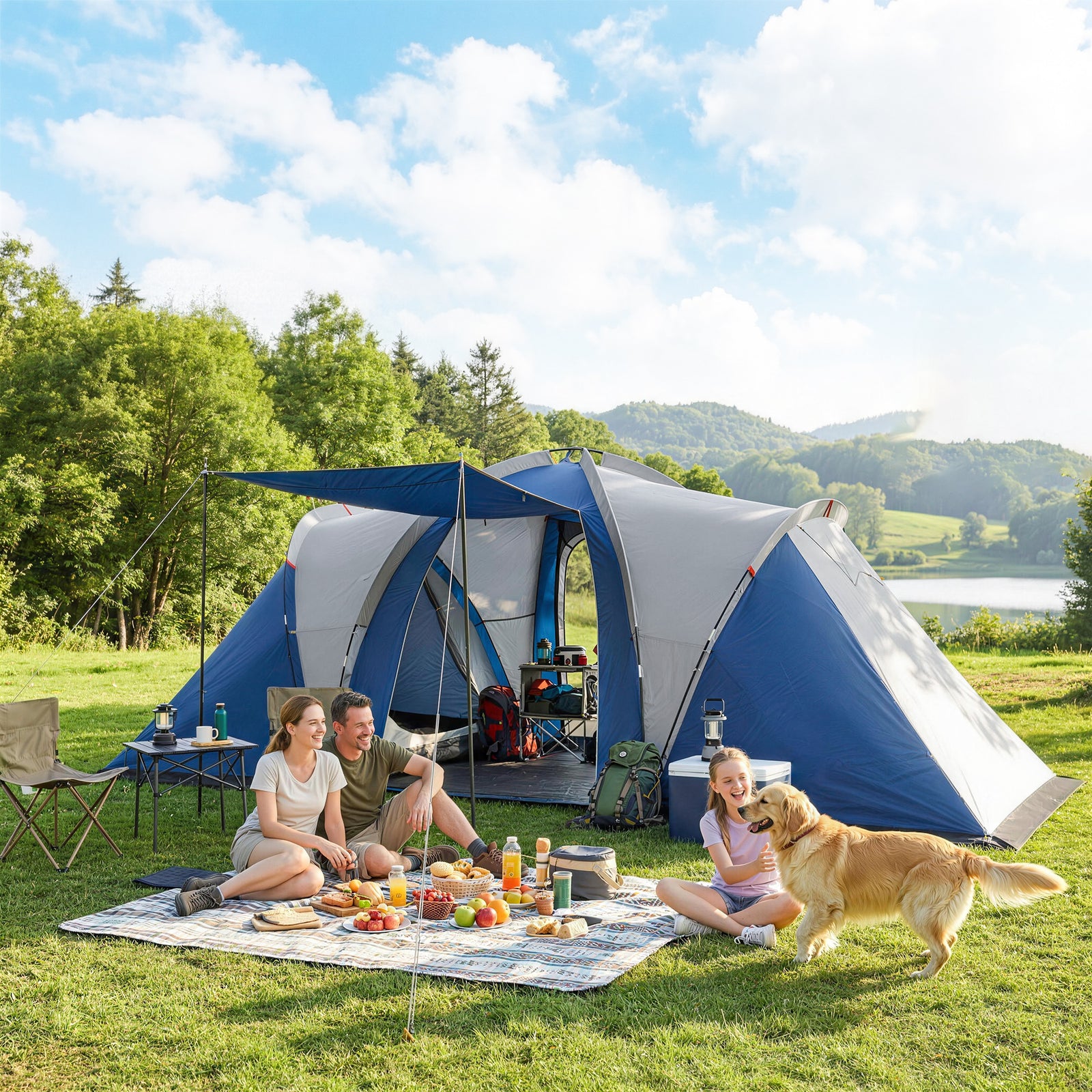 Family Camping Tent 3000mm Waterproof 8-12 Person | Blue