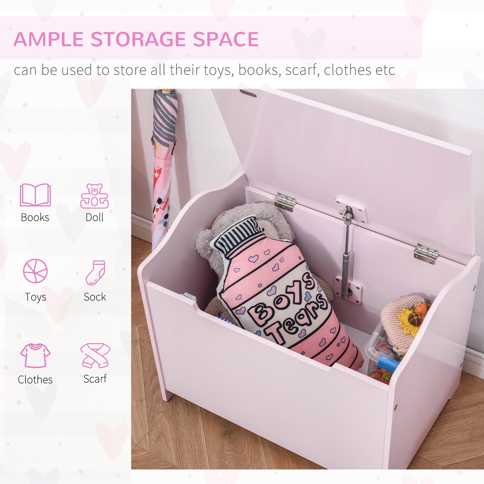 40x60cm Kids Storage Box Toy Organiser For Child 3 Yrs+ Bedroom | Pink