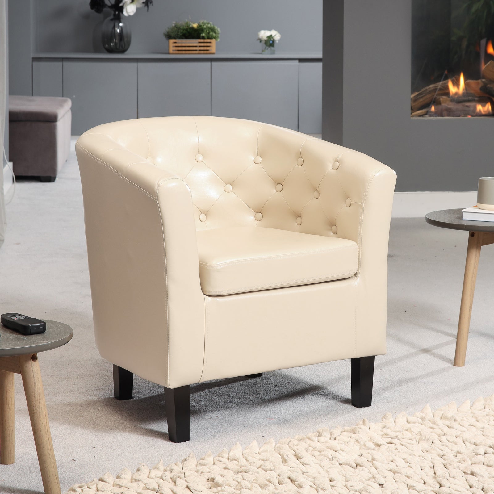 Lodi Studded Back Pu Tub Chair With Dark And Light Legs | Cream