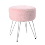 Round Fuzzy Ottoman Vanity Stool Soft Plush Makeup Chair For Bedroom | Pink